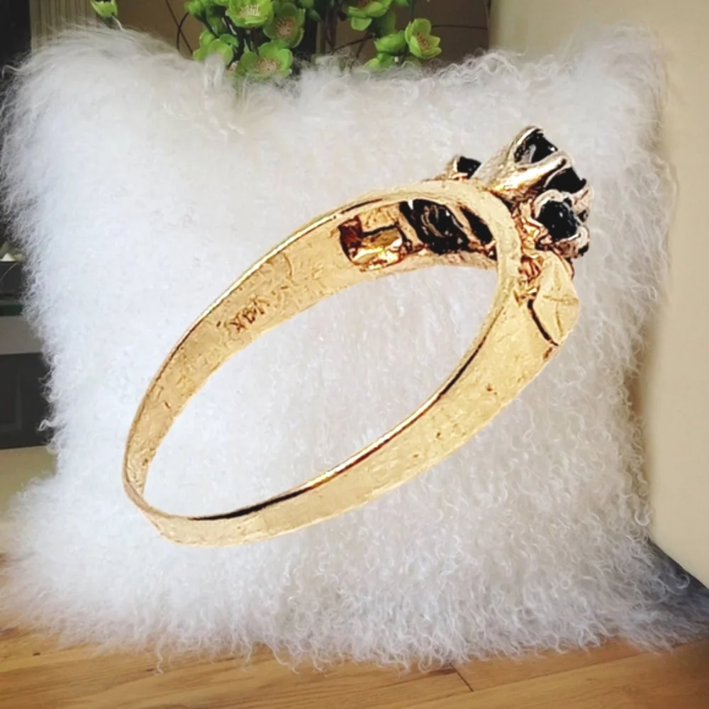 Solid 14K Gold Ring with 3 Genuine Sapphire Stones